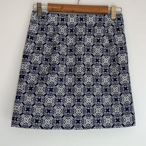 J.Crew Factory Skirt Blue & White Textured Geometric Embroidered Size 00